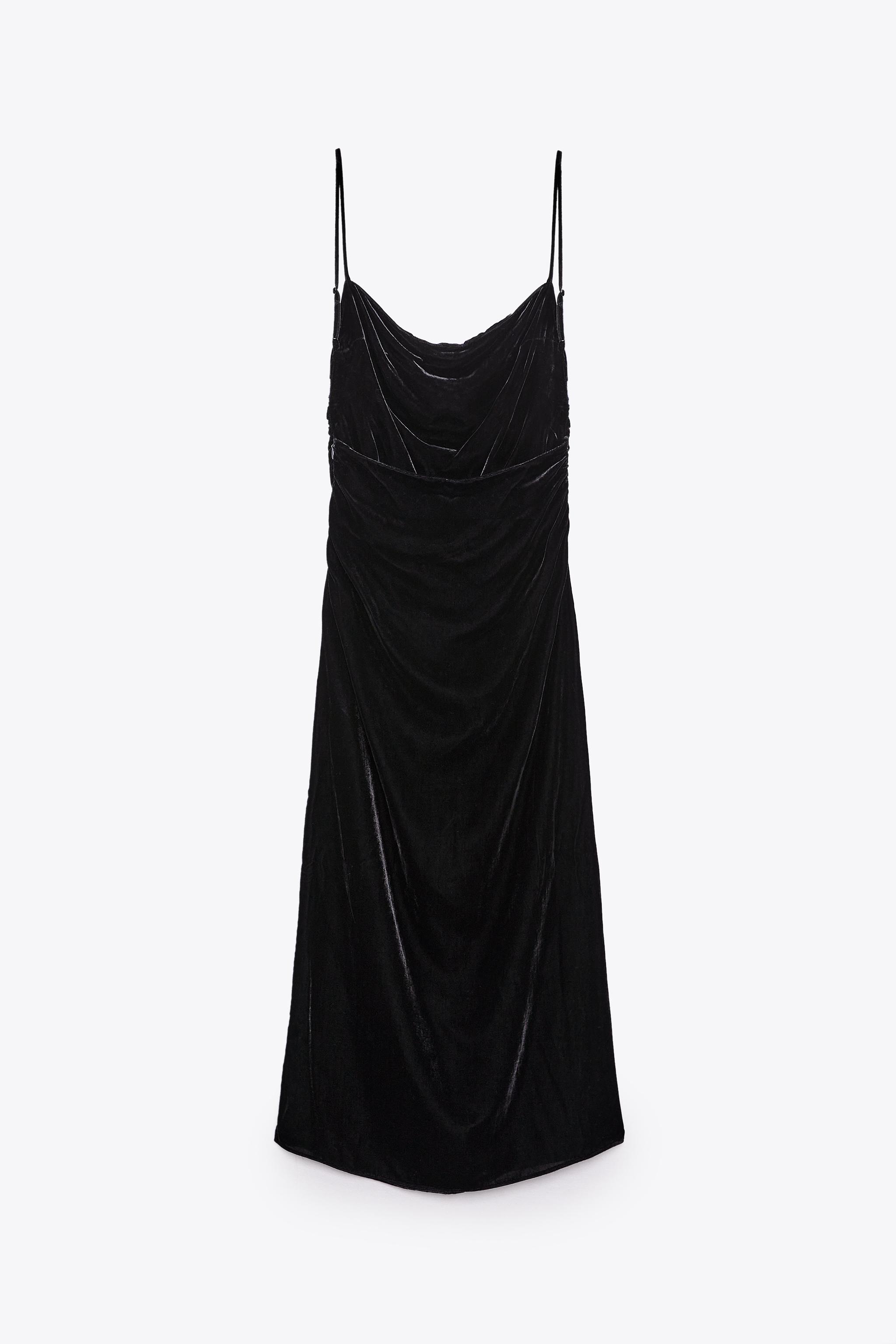 NEW ZARA DRAPED offers VELVET DRESS BLACK